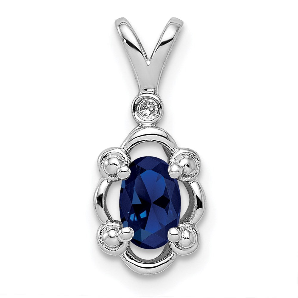 Sterling Silver Rhodium-plated Created Sapphire & Diam. Pendant QBPD21SEP