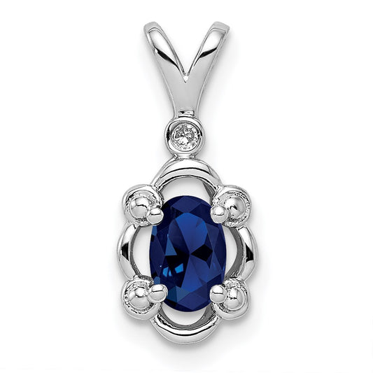 Sterling Silver Rhodium-plated Created Sapphire & Diam. Pendant QBPD21SEP