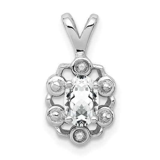 Sterling Silver Rhodium-plated White Topaz & Diam. Pendant QBPD22APR
