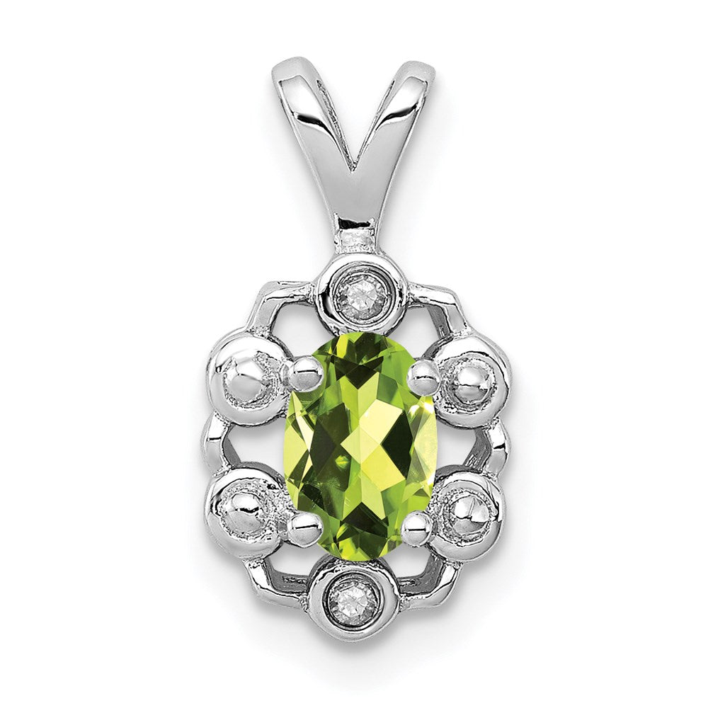 Sterling Silver Rhodium-plated Peridot & Diam. Pendant QBPD22AUG