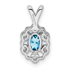Sterling Silver Rhodium-plated Light Swiss Blue Topaz & Diam. Pendant QBPD22DEC