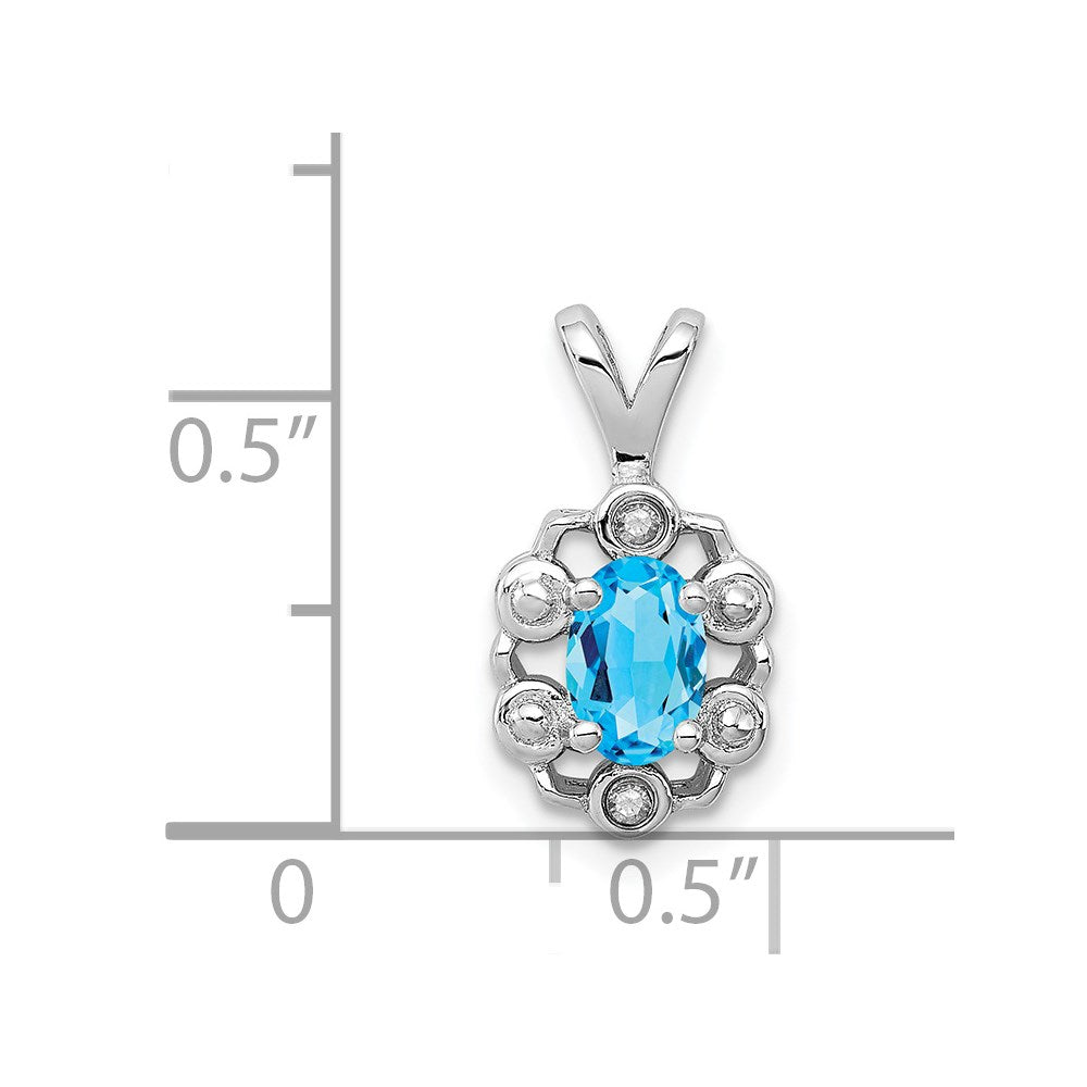 Sterling Silver Rhodium-plated Light Swiss Blue Topaz & Diam. Pendant QBPD22DEC