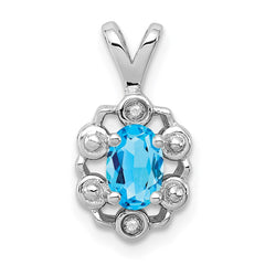 Sterling Silver Rhodium-plated Light Swiss Blue Topaz & Diam. Pendant QBPD22DEC