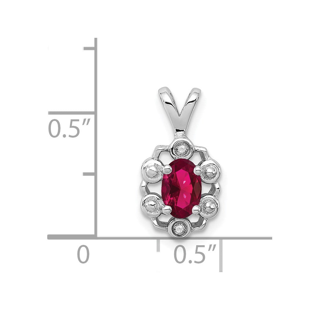 Sterling Silver Rhodium-plated Created Ruby & Diam. Pendant QBPD22JUL