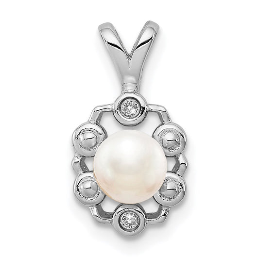 Sterling Silver Rhodium-plated FW Cultured Pearl & Diam. Pendant QBPD22JUN