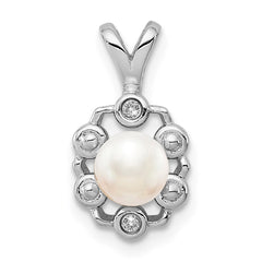 Sterling Silver Rhodium-plated FW Cultured Pearl & Diam. Pendant QBPD22JUN