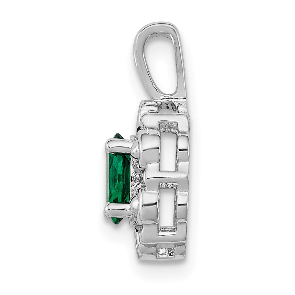 Sterling Silver Rhodium-plated Created Emerald & Diam. Pendant QBPD22MAY