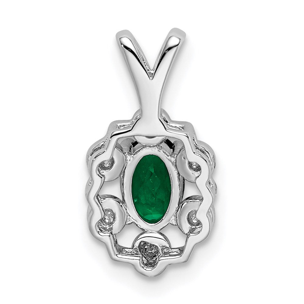 Sterling Silver Rhodium-plated Created Emerald & Diam. Pendant QBPD22MAY