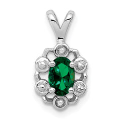Sterling Silver Rhodium-plated Created Emerald & Diam. Pendant QBPD22MAY