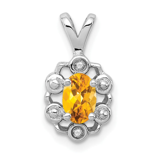 Sterling Silver Rhodium-plated Citrine & Diam. Pendant QBPD22NOV