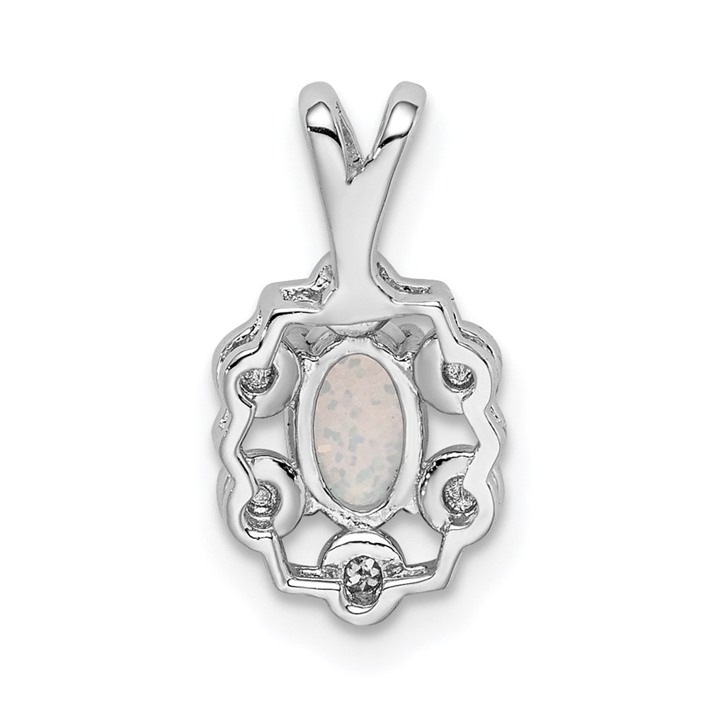 Sterling Silver Rhodium-plated Created Opal & Diam. Pendant QBPD22OCT