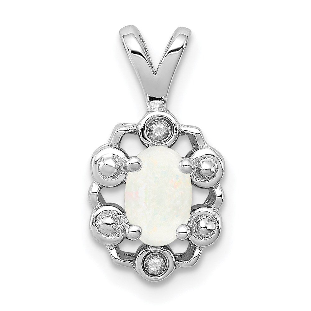 Sterling Silver Rhodium-plated Created Opal & Diam. Pendant QBPD22OCT