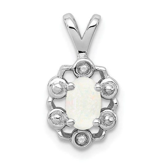 Sterling Silver Rhodium-plated Created Opal & Diam. Pendant QBPD22OCT