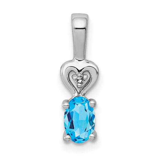 Sterling Silver Rhodium-plated Light Swiss Blue Topaz & Diam. Pendant QBPD23DEC