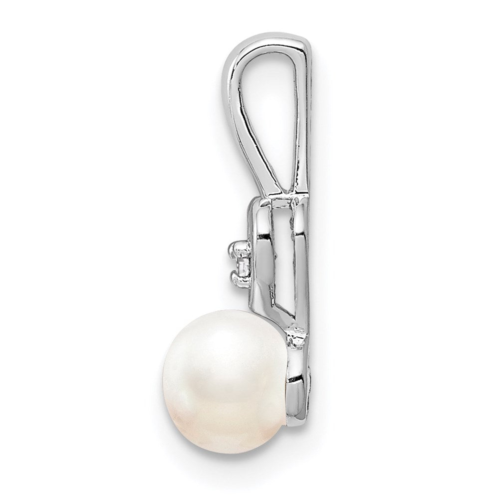 Sterling Silver Rhodium-plated FW Cultured Pearl & Diam. Pendant QBPD23JUN