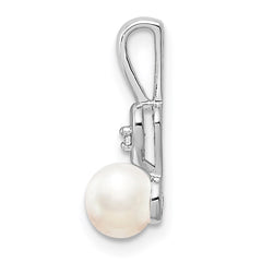 Sterling Silver Rhodium-plated FW Cultured Pearl & Diam. Pendant QBPD23JUN
