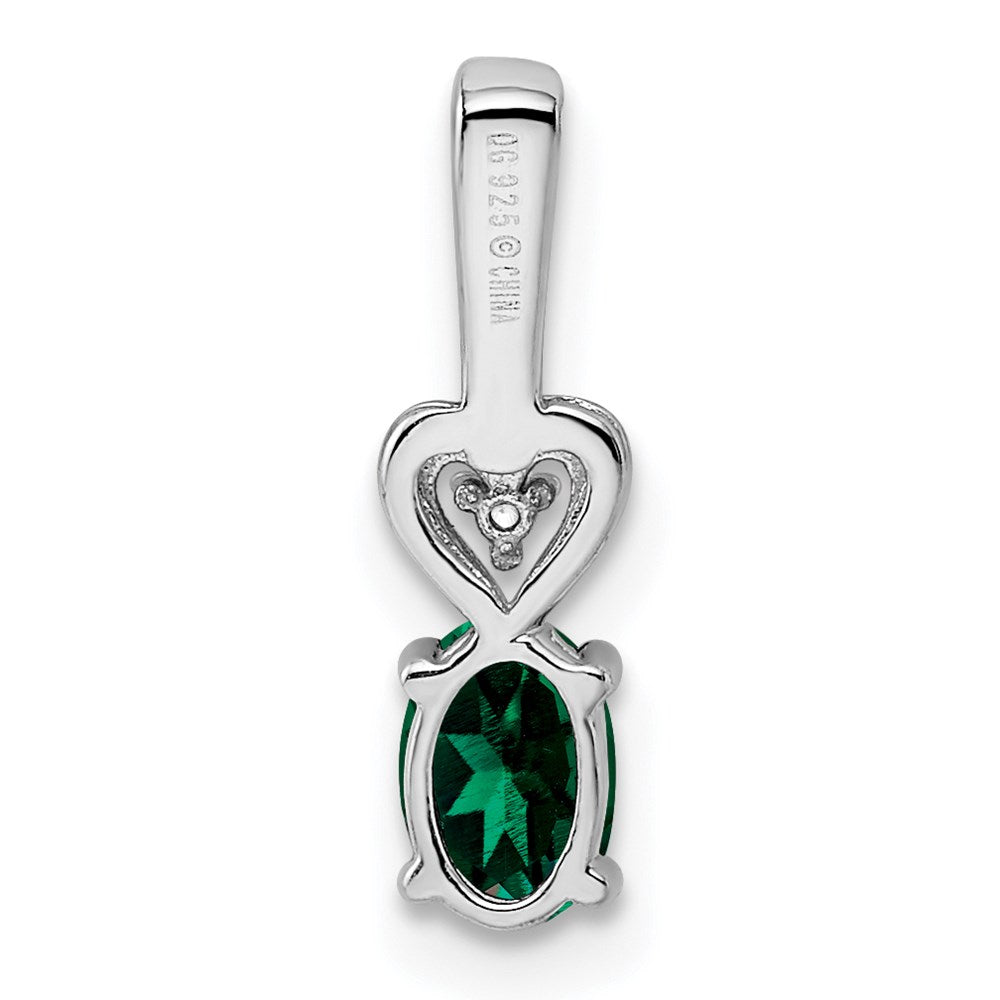 Sterling Silver Rhodium-plated Created Emerald & Diam. Pendant QBPD23MAY