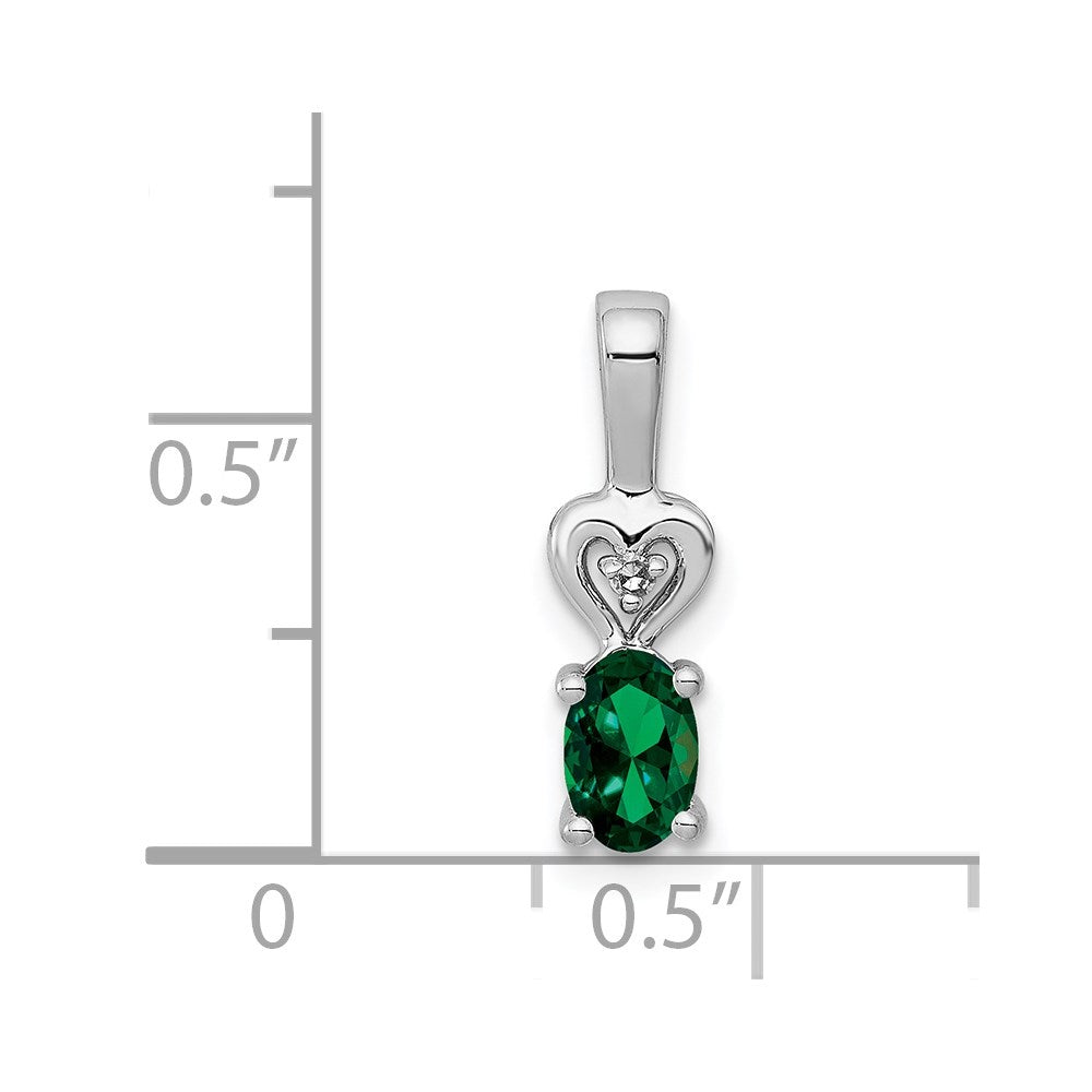 Sterling Silver Rhodium-plated Created Emerald & Diam. Pendant QBPD23MAY