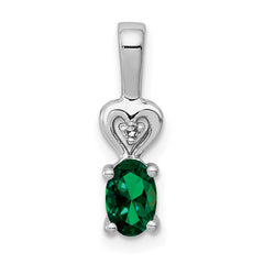 Sterling Silver Rhodium-plated Created Emerald & Diam. Pendant QBPD23MAY