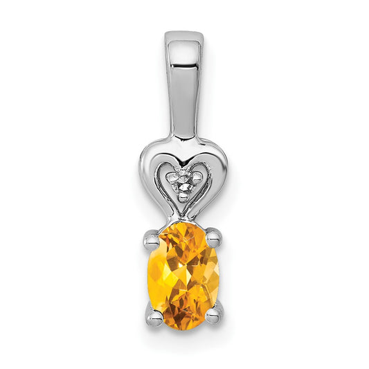 Sterling Silver Rhodium-plated Citrine & Diam. Pendant QBPD23NOV