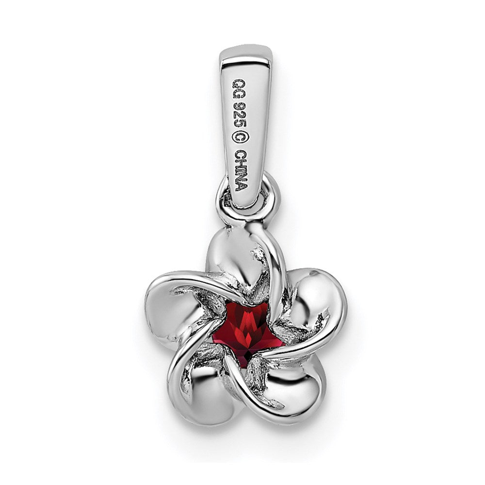 Sterling Silver Rhodium-plated Floral Garnet Pendant QBPD30GA
