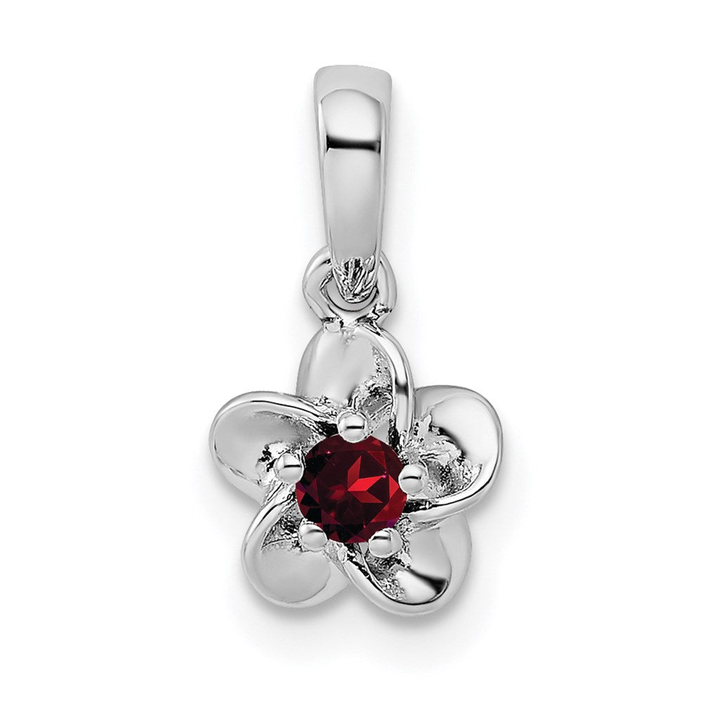 Sterling Silver Rhodium-plated Floral Garnet Pendant QBPD30GA