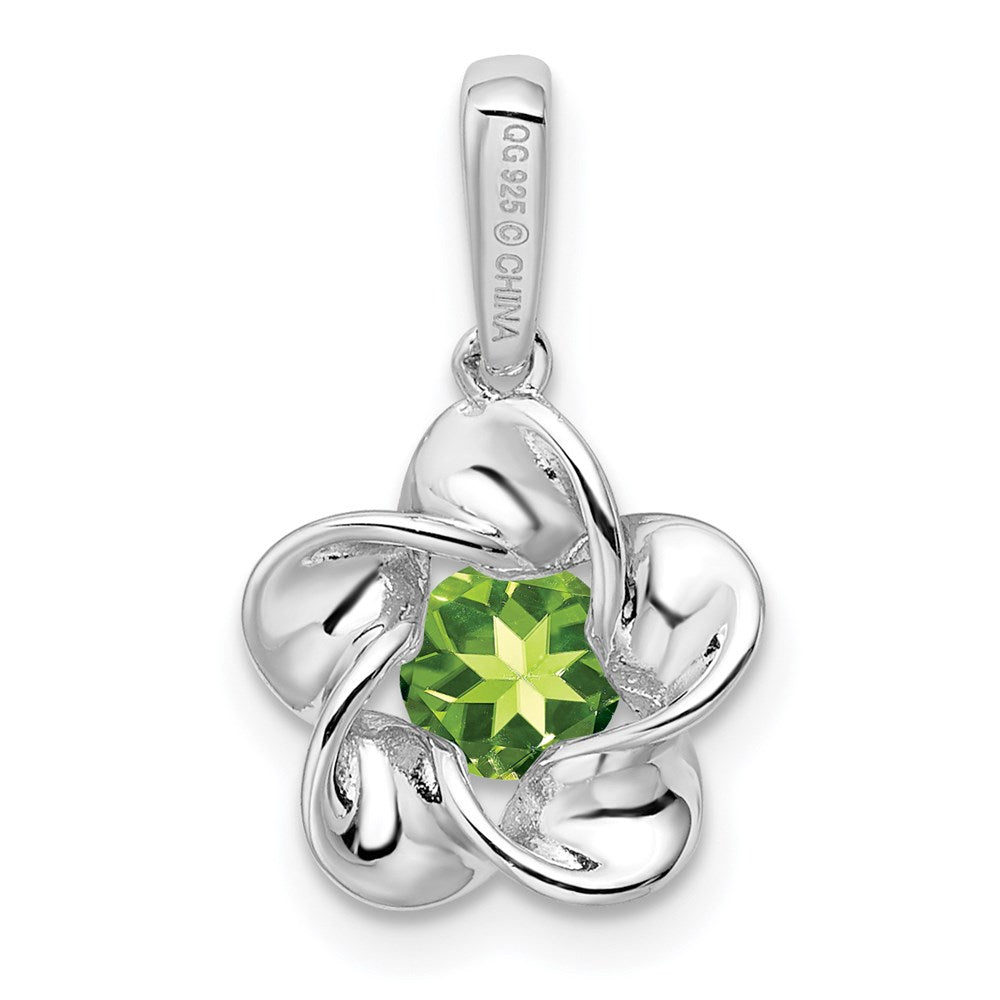 Sterling Silver Rhodium-plated Floral Peridot Pendant QBPD31AUG