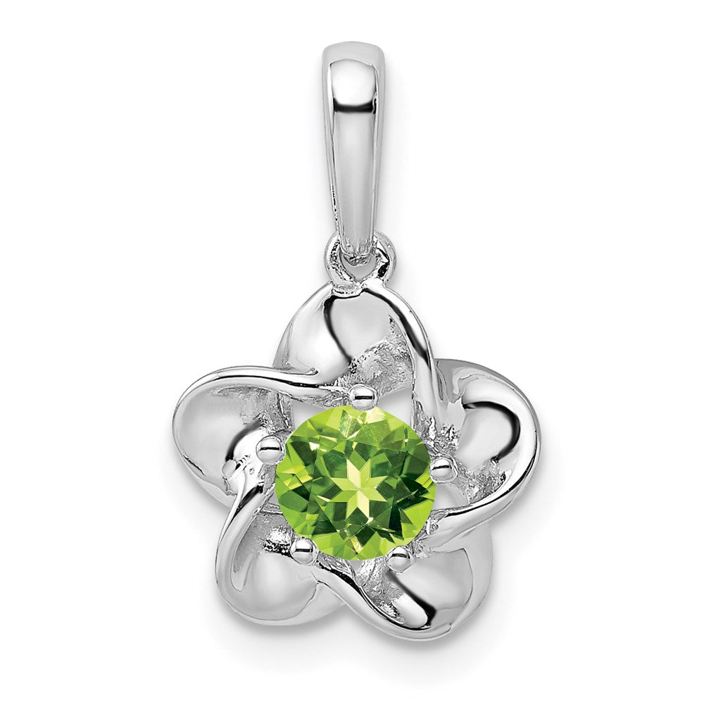 Sterling Silver Rhodium-plated Floral Peridot Pendant QBPD31AUG