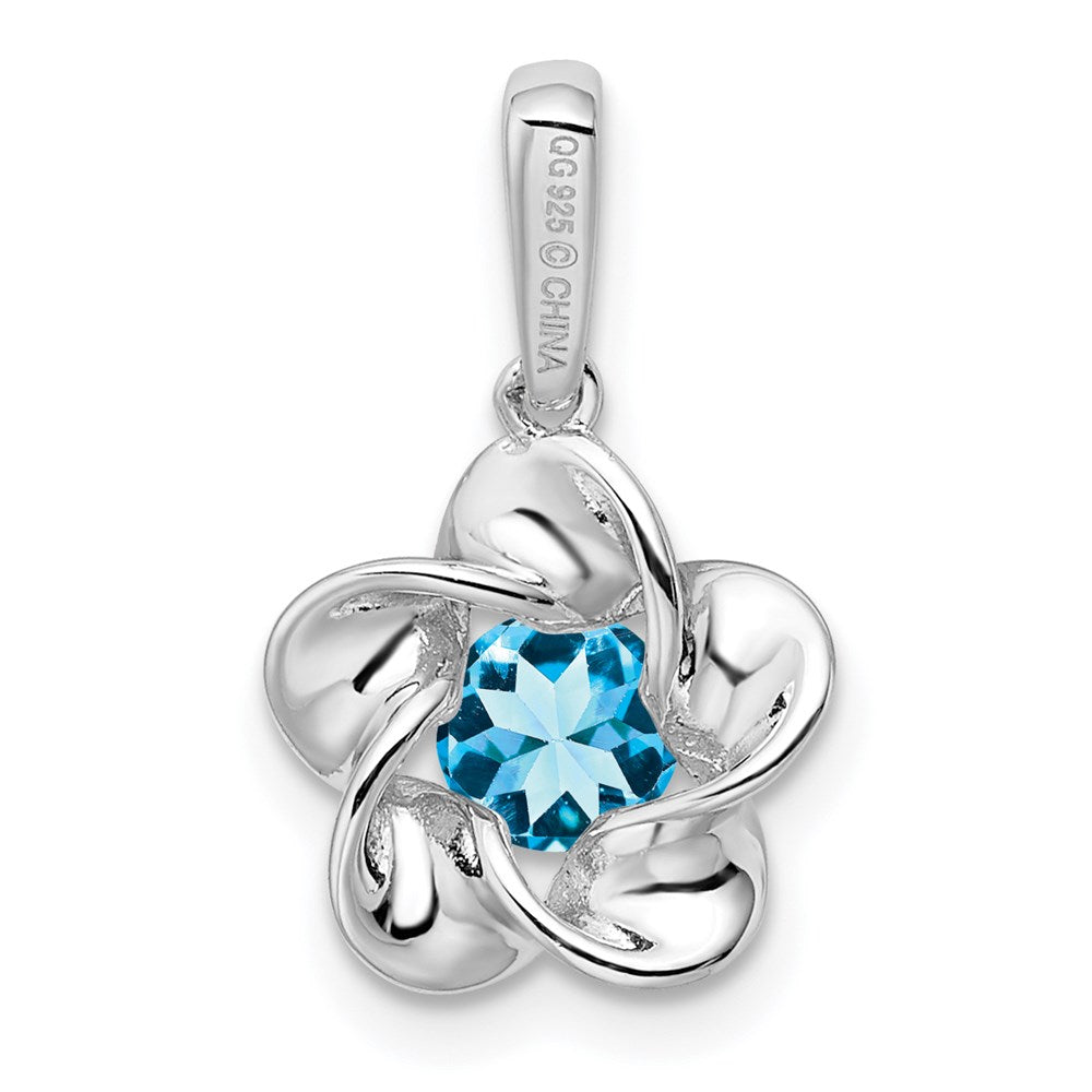 Sterling Silver Rhodium-plated Floral Blue Topaz Pendant QBPD31DEC