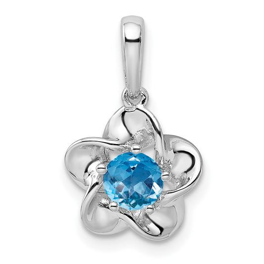 Sterling Silver Rhodium-plated Floral Blue Topaz Pendant QBPD31DEC