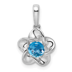 Sterling Silver Rhodium-plated Floral Blue Topaz Pendant QBPD31DEC