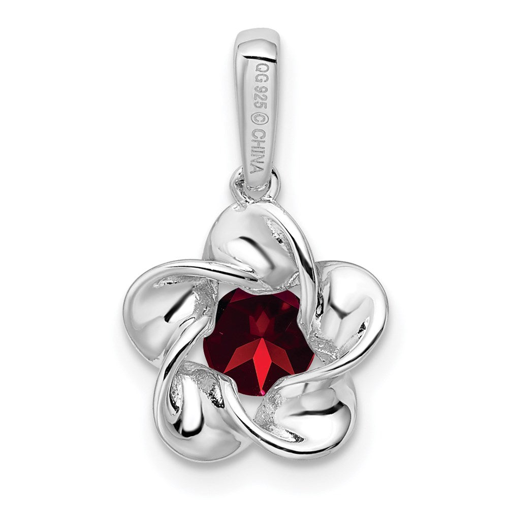 Sterling Silver Rhodium-plated Floral Garnet Pendant QBPD31JAN