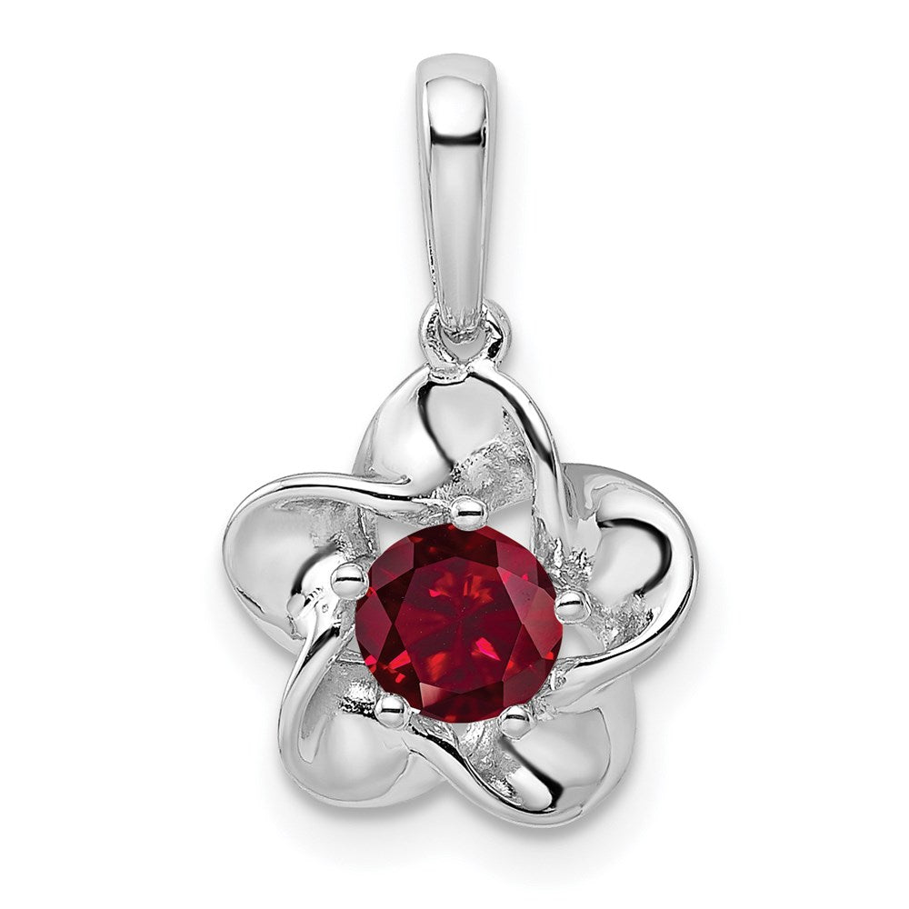 Sterling Silver Rhodium-plated Floral Created Ruby Pendant QBPD31JUL