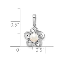 Sterling Silver Rhodium-plated Floral FWC Pearl Pendant QBPD31JUN