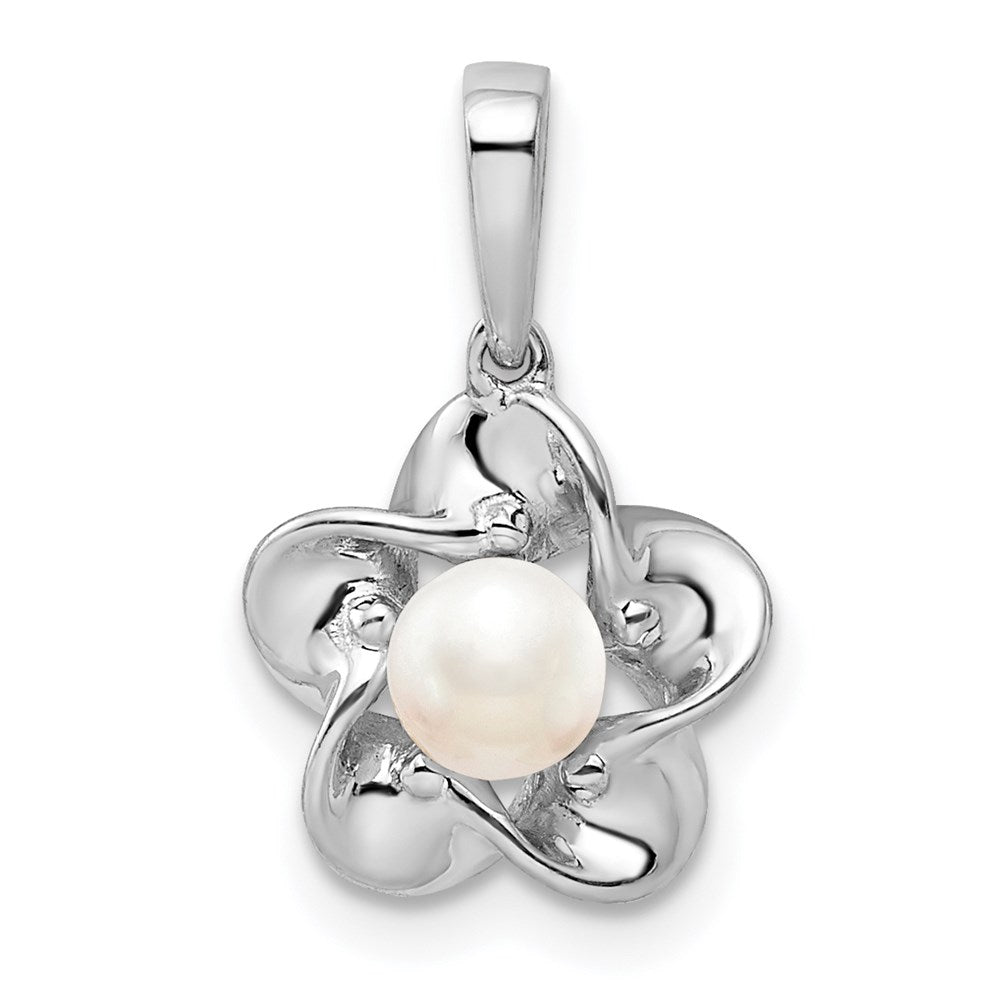Sterling Silver Rhodium-plated Floral FWC Pearl Pendant QBPD31JUN