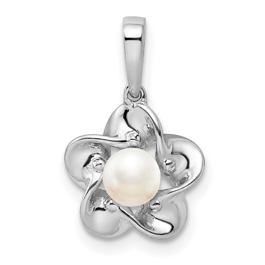 Sterling Silver Rhodium-plated Floral FWC Pearl Pendant QBPD31JUN