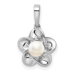 Sterling Silver Rhodium-plated Floral FWC Pearl Pendant QBPD31JUN
