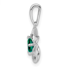 Sterling Silver Rhodium-plated Floral Created Emerald Pendant QBPD31MAY