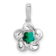 Sterling Silver Rhodium-plated Floral Created Emerald Pendant QBPD31MAY
