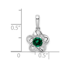 Sterling Silver Rhodium-plated Floral Created Emerald Pendant QBPD31MAY