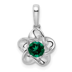 Sterling Silver Rhodium-plated Floral Created Emerald Pendant QBPD31MAY