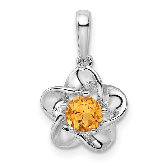 Sterling Silver Rhodium-plated Floral Citrine Pendant QBPD31NOV