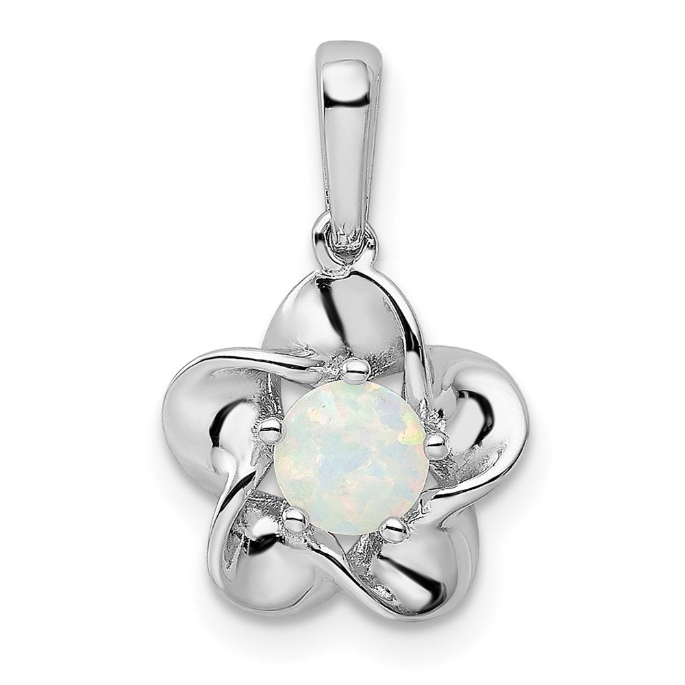 Sterling Silver Rhodium-plated Floral Created Opal Pendant QBPD31OCT