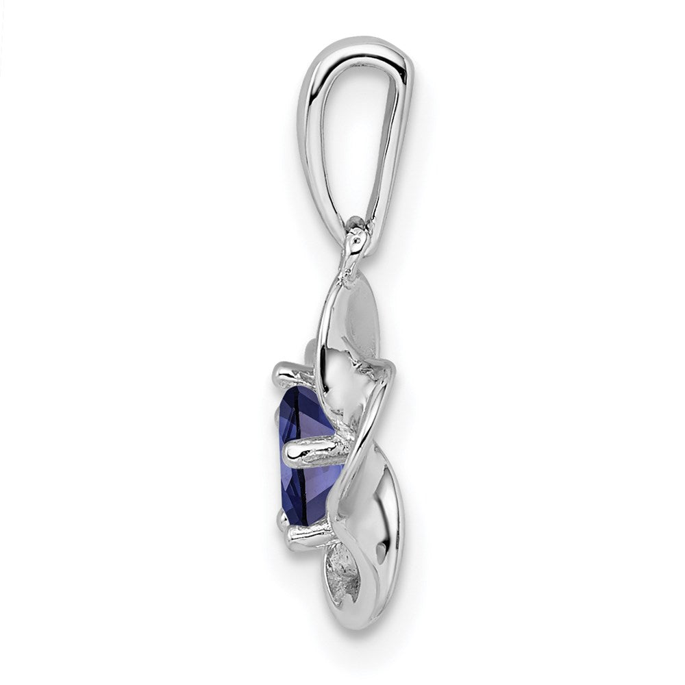 Sterling Silver Rhodium-plated Floral Created Sapphire Pendant QBPD31SEP