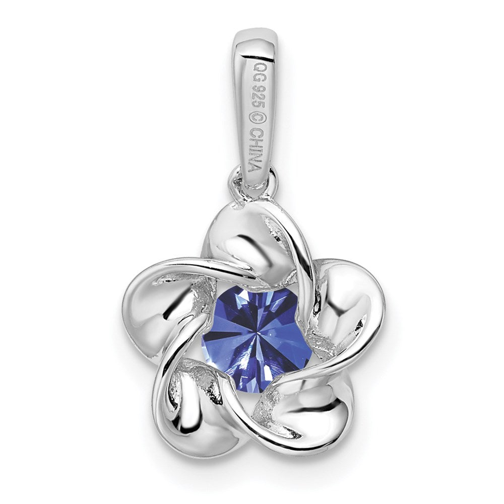 Sterling Silver Rhodium-plated Floral Created Sapphire Pendant QBPD31SEP
