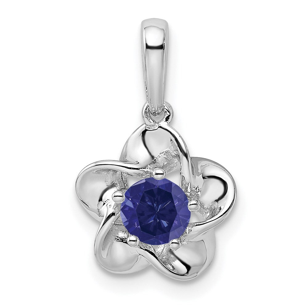 Sterling Silver Rhodium-plated Floral Created Sapphire Pendant QBPD31SEP