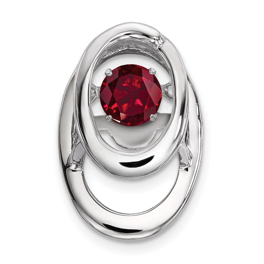 Sterling Silver Rhodium Plated Lab Created Ruby Birthstone Vibrant Chain Slide QBPD32JUL