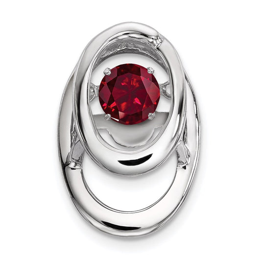 Sterling Silver Rhodium Plated Lab Created Ruby Birthstone Vibrant Chain Slide QBPD32JUL