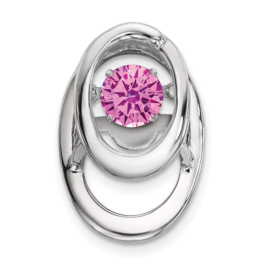 Sterling Silver Rhodium Plated Pink CZ Birthstone Vibrant Chain Slide QBPD32OCT