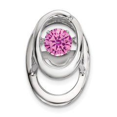 Sterling Silver Rhodium Plated Pink CZ Birthstone Vibrant Chain Slide QBPD32OCT